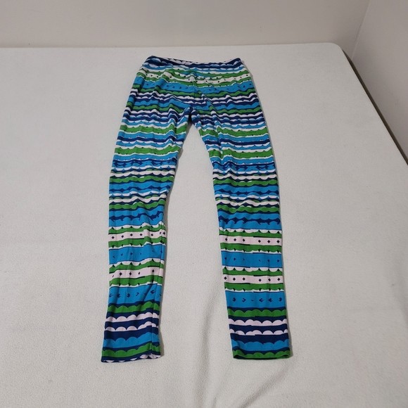 OS lularoe Leggings striped scallop blue green white - Picture 3 of 11